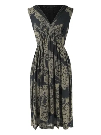 Pre-owned Etro Vintage Embroidered V-neck Dress In Black