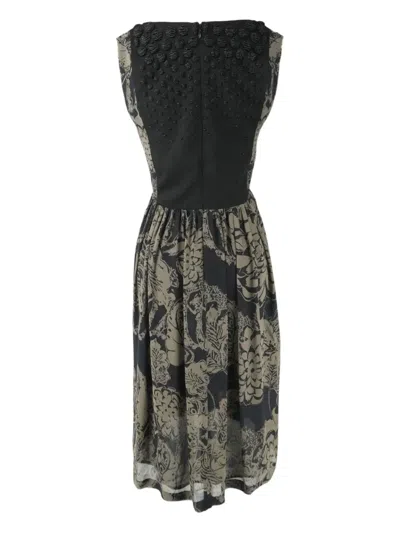 Pre-owned Etro Vintage Embroidered V-neck Dress In Black