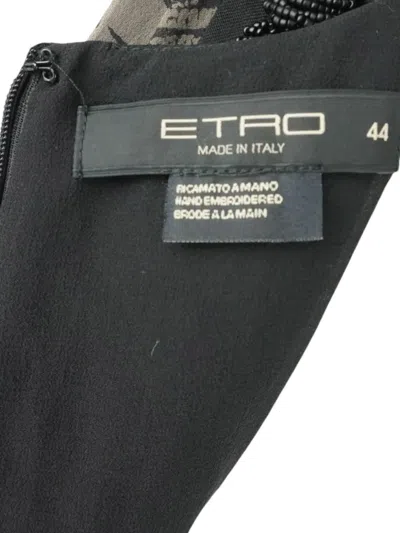 Pre-owned Etro Vintage Embroidered V-neck Dress In Black