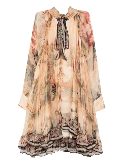 Mes Demoiselles Floral-pattern Ruffled Dress In Neutral