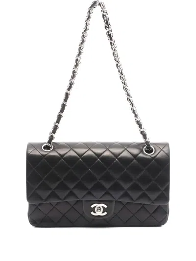 Pre-owned Chanel 2009-2010 Double Flap Lambskin Shoulder Bag In Black