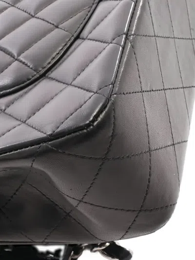 Pre-owned Chanel 2009-2010 Double Flap Lambskin Shoulder Bag In Black