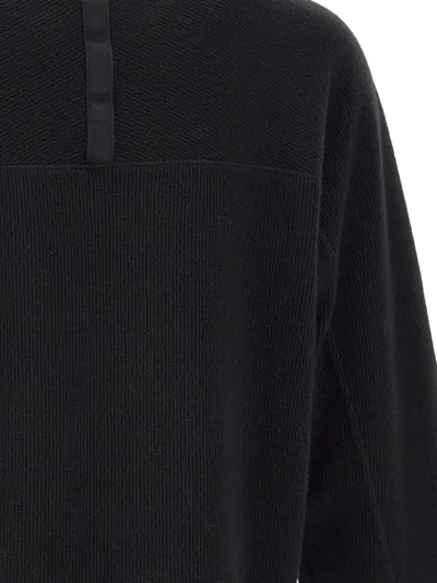 Stone Island Minimalist Black Crewneck Sweater With Ribbed Accents In Black
