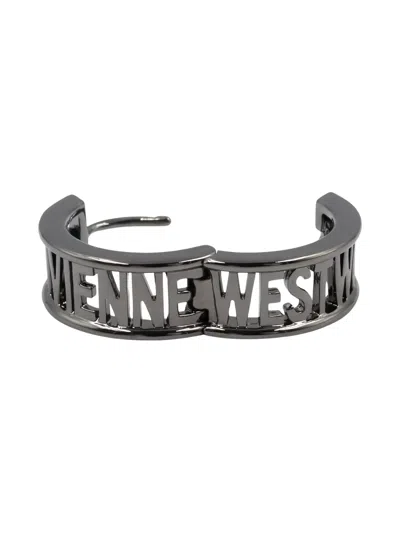 Pre-owned Vivienne Westwood Logo-lettering Orb-detail Earrings In Gray