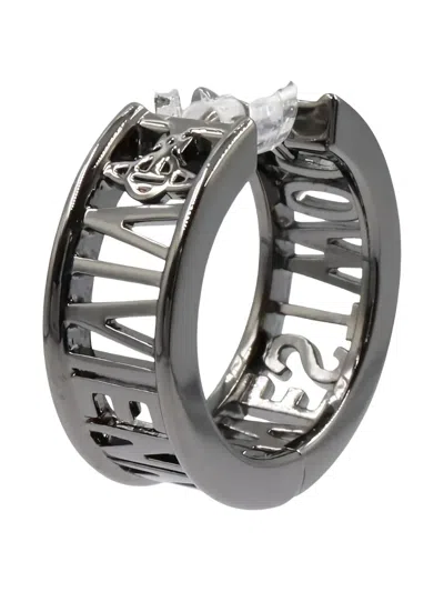 Pre-owned Vivienne Westwood Logo-lettering Orb-detail Earrings In Gray