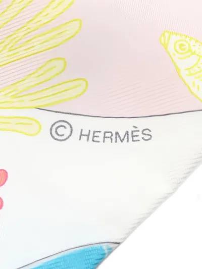 Pre-owned Hermes 2020s Precious Paradise Silk Scarf In White