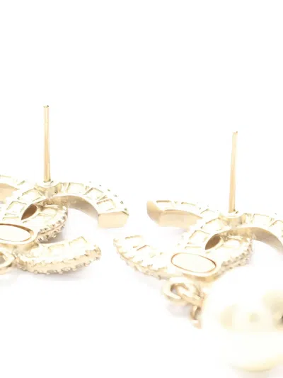 Pre-owned Chanel 1986-1988 Coco Mark Rhinestone Earrings In Gold