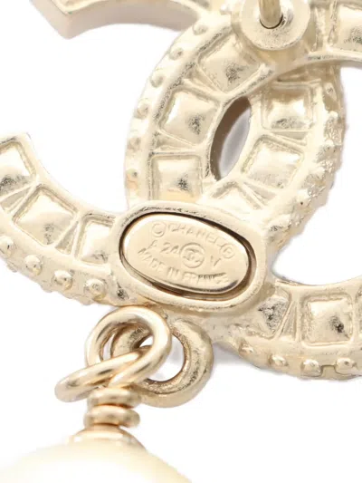 Pre-owned Chanel 1986-1988 Coco Mark Rhinestone Earrings In Gold