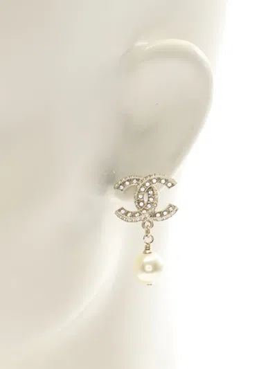 Pre-owned Chanel 1986-1988 Coco Mark Rhinestone Earrings In Gold