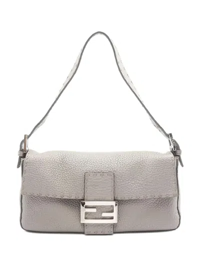 Pre-owned Fendi Selleria Logo-buckle Shoulder Bag In Gray