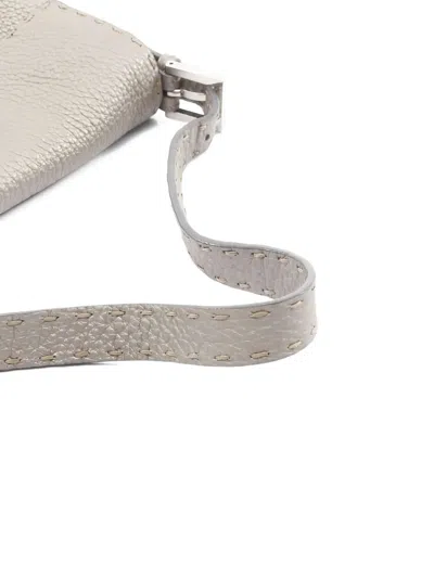 Pre-owned Fendi Selleria Logo-buckle Shoulder Bag In Gray