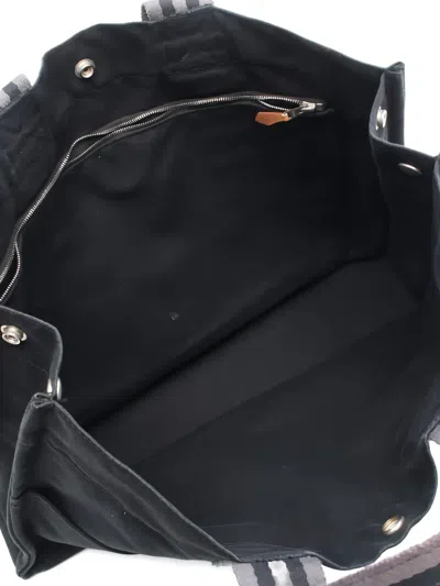 Pre-owned Hermes 2000s Striped-handle Tote Bag In Black