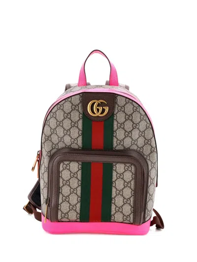 Pre-owned Gucci Ophidia Gg Coated Canvas And Leather Small Backpack In Neutral