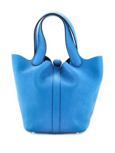 Pre-owned Hermes Picotin Lock Bag Clemence Pm Bucket Bag In Blue