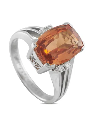Pre-owned Mikimoto Platinum Diamond Mandarin Garnet Ring In Silver