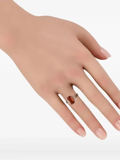 Pre-owned Mikimoto Platinum Diamond Mandarin Garnet Ring In Silver