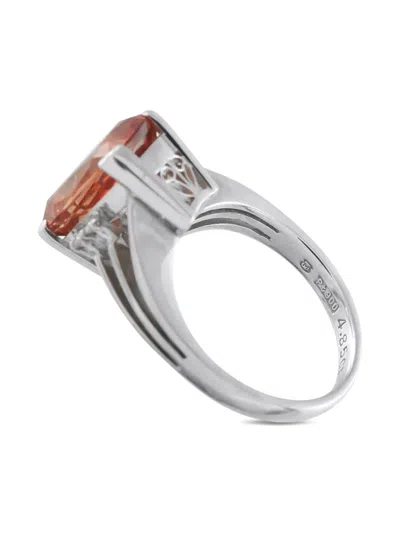 Pre-owned Mikimoto Platinum Diamond Mandarin Garnet Ring In Silver