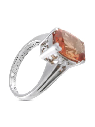 Pre-owned Mikimoto Platinum Diamond Mandarin Garnet Ring In Silver