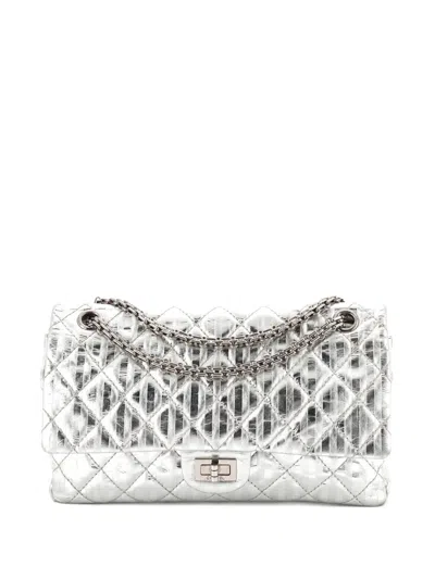 Pre-owned Chanel Rayures Reissue 2.55 Flap Bag Quilted Calfskin 226 Shoulder Bag In Silver