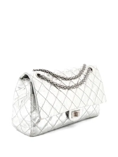 Pre-owned Chanel Rayures Reissue 2.55 Flap Bag Quilted Calfskin 226 Shoulder Bag In Silver