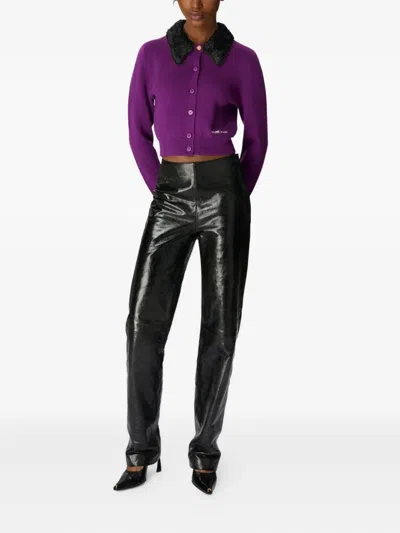 Marine Serre Wool Cropped Cardigan In Purple