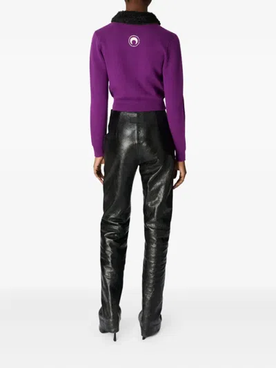 Marine Serre Wool Cropped Cardigan In Purple