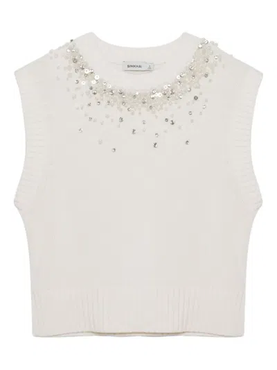 Simkhai Candra Wool-blend Round Neck Sweater Vest In White