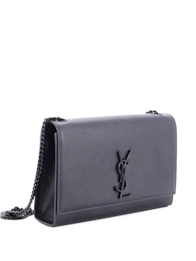 Pre-owned Saint Laurent Classic Monogram Grainy Leather Medium Crossbody Bag In Black