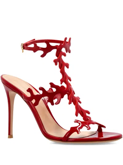 Gianvito Rossi Red Cut-out Ankle-strap Heels In Animal Print