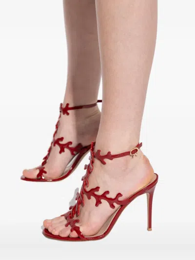 Gianvito Rossi Red Cut-out Ankle-strap Heels In Animal Print