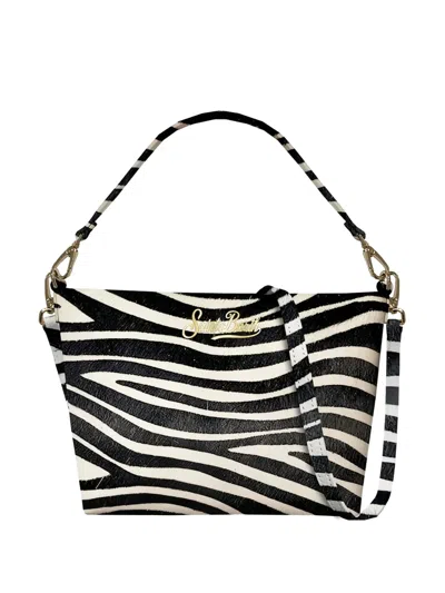 Mc2 Saint Barth Aline Shoulder Zebra Print Logo Shoulder Bag In Black