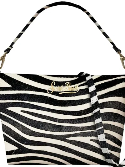 Mc2 Saint Barth Aline Shoulder Zebra Print Logo Shoulder Bag In Black