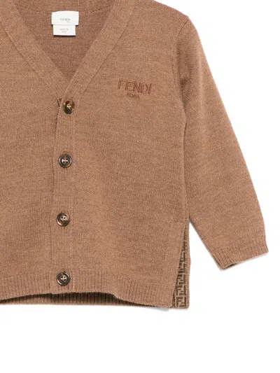 Fendi Buttoned Logo Cardigan In Brown