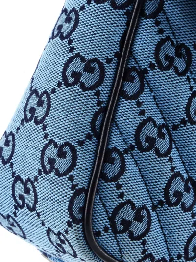 Pre-owned Gucci Gg Marmont Flap Bag Diagonal Quilted Gg Canvas With Leather Small Shoulder Bag In Blue