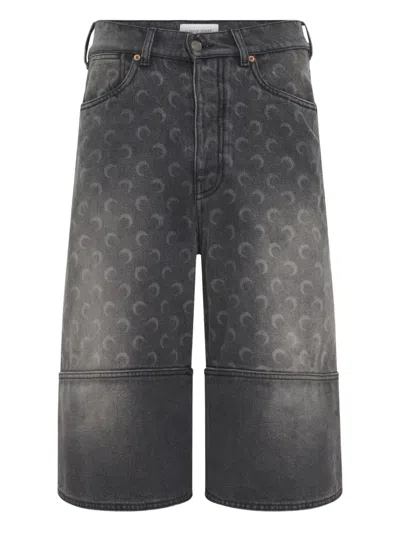 Marine Serre Grey Moon Laser Denim Shorts In Gray