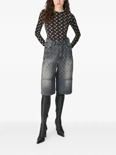 Marine Serre Grey Moon Laser Denim Shorts In Gray