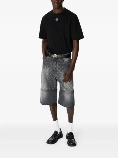 Marine Serre Grey Moon Laser Denim Shorts In Gray