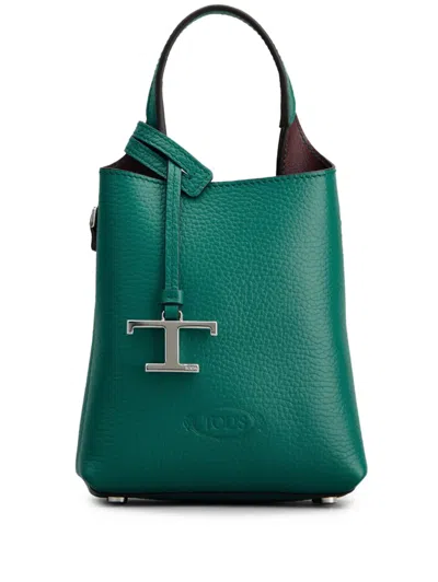 Tod's T-logo Pebble-grain Bucket Bag In Green