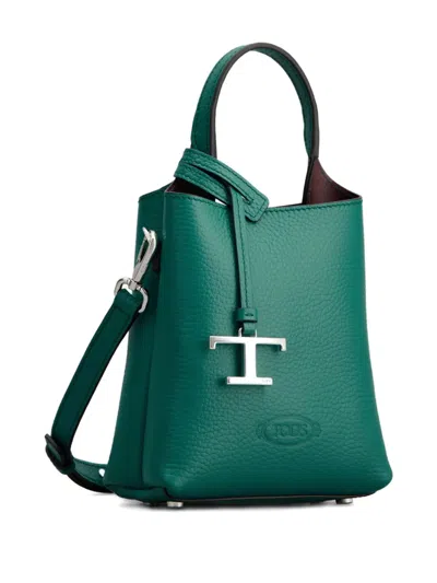 Tod's T-logo Pebble-grain Bucket Bag In Green