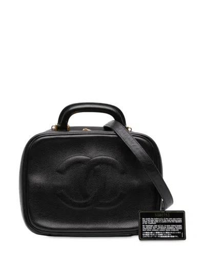 Pre-owned Chanel 1997-1999 Cc Caviar Vanity Case Satchel In Black