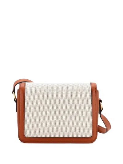 Pre-owned Celine Triomphe Shoulder Bag Canvas With Leather Teen Crossbody Bag In Neutral