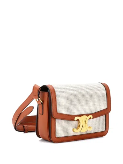 Pre-owned Celine Triomphe Shoulder Bag Canvas With Leather Teen Crossbody Bag In Neutral
