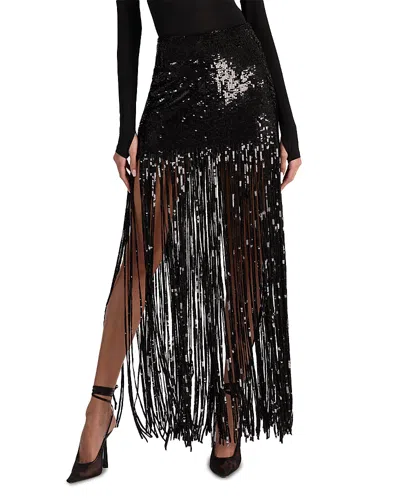Alice And Olivia Kendra Sequinned Fringe Skirt In Black