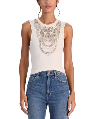 Alice And Olivia Dede Rhinestone Embellished Tank Top In White