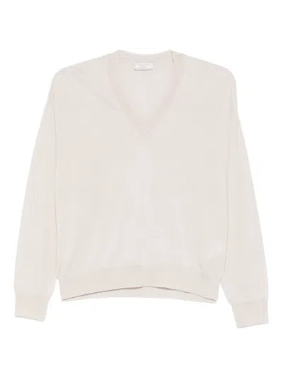 Peserico V-neck Long-sleeve Top In Neutral
