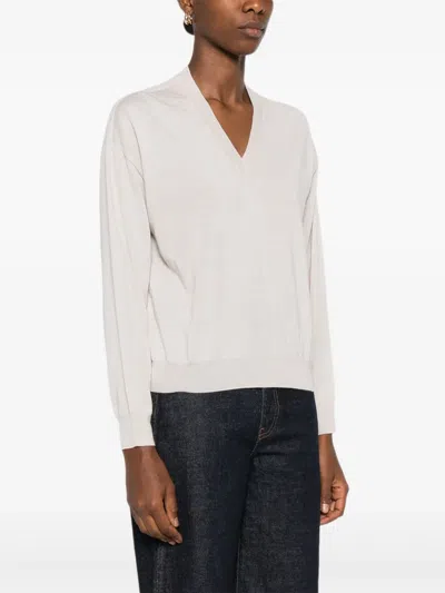 Peserico V-neck Long-sleeve Top In Neutral