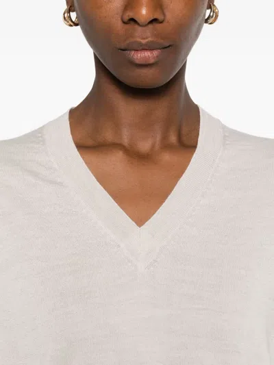 Peserico V-neck Long-sleeve Top In Neutral