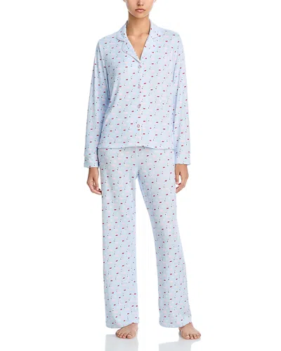 Aqua Notched Collar Jersey Pajama Set - Exclusive In Blue