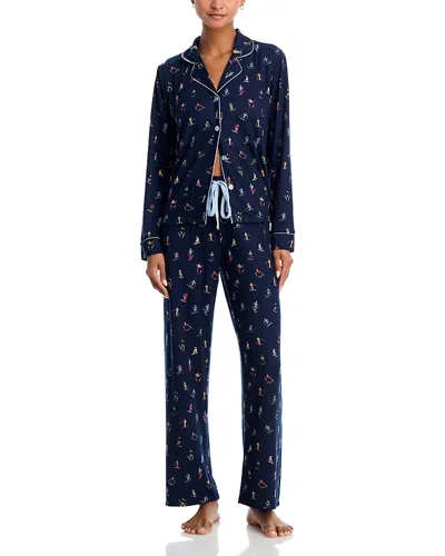 Aqua Notched Collar Jersey Pajama Set - Exclusive In Blue