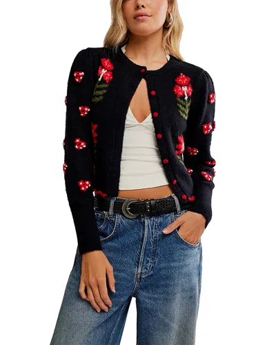 Free People Nonna Floral Jacquard Cotton Cardigan In Blue